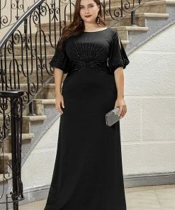 Ever-Pretty US Trendy Round Neck Long Mermaid Evening Dress With Sleeves