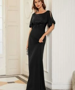 Ever-Pretty US Trendy Round Neck Long Mermaid Evening Dress With Sleeves