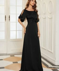 Ever-Pretty US Trendy Round Neck Long Mermaid Evening Dress With Sleeves