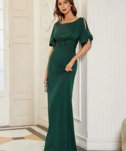 Ever-Pretty US Trendy Round Neck Long Mermaid Evening Dress With Sleeves