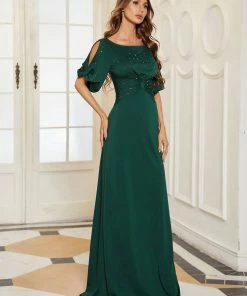 Ever-Pretty US Trendy Round Neck Long Mermaid Evening Dress With Sleeves