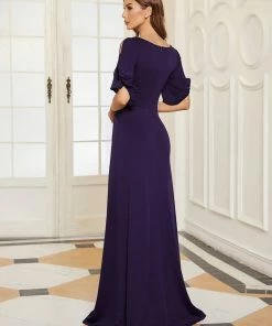 Ever-Pretty US Trendy Round Neck Long Mermaid Evening Dress With Sleeves