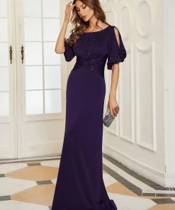 Ever-Pretty US Trendy Round Neck Long Mermaid Evening Dress With Sleeves