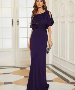 Ever-Pretty US Trendy Round Neck Long Mermaid Evening Dress With Sleeves