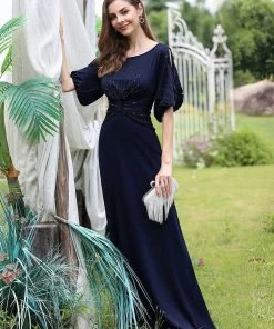 Ever-Pretty US Trendy Round Neck Long Mermaid Evening Dress With Sleeves