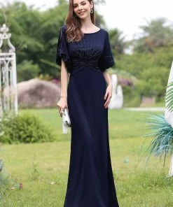 Ever-Pretty US Trendy Round Neck Long Mermaid Evening Dress With Sleeves