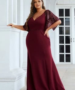 Ever-Pretty US SHOP BY OCCASION Elegant Plus Size V Neck Fishtail Evening Dress For Women