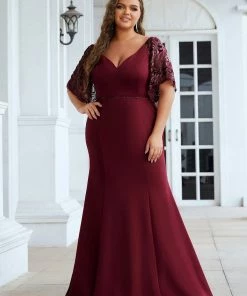 Ever-Pretty US SHOP BY OCCASION Elegant Plus Size V Neck Fishtail Evening Dress For Women