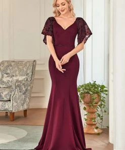 Ever-Pretty US SHOP BY OCCASION Sexy V Neck Maxi Bodycon Party Dress With Flare Sleeves