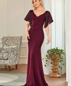 Ever-Pretty US SHOP BY OCCASION Sexy V Neck Maxi Bodycon Party Dress With Flare Sleeves