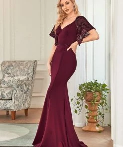Ever-Pretty US SHOP BY OCCASION Sexy V Neck Maxi Bodycon Party Dress With Flare Sleeves