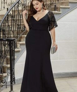 Ever-Pretty US Plus Size V Neck Elegant Long Formal Dresses