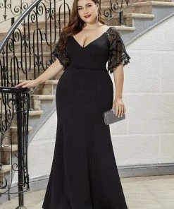 Ever-Pretty US SHOP BY OCCASION Elegant Plus Size V Neck Fishtail Evening Dress For Women