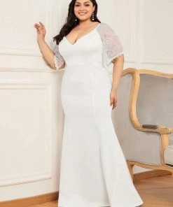Ever-Pretty US SHOP BY OCCASION Elegant Plus Size V Neck Fishtail Evening Dress For Women