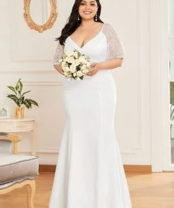 Ever-Pretty US SHOP BY OCCASION Elegant Plus Size V Neck Fishtail Evening Dress For Women