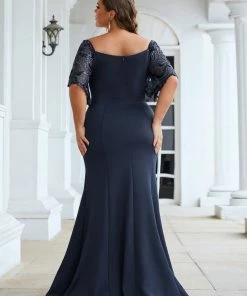 Ever-Pretty US SHOP BY OCCASION Elegant Plus Size V Neck Fishtail Evening Dress For Women