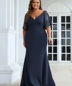 Ever-Pretty US Plus Size V Neck Elegant Long Formal Dresses