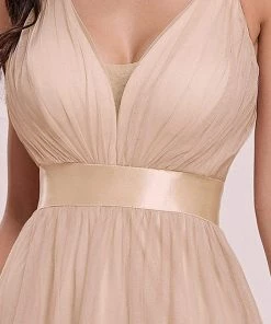 Ever-Pretty US Sexy V-neck Open Back Pleated Maxi Tulle Evening Dresses
