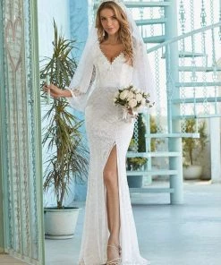 Ever-Pretty US Sexy Maxi Mermaid Lace Elopement Wedding Dress With High Split SHOP BY STYLE