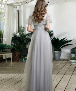 Ever-Pretty US SHOP BY OCCASION Women's V-Neck Ruffles Sequin Dress Floor Length Prom Dresses