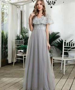 Ever-Pretty US SHOP BY OCCASION Women's V-Neck Ruffles Sequin Dress Floor Length Prom Dresses