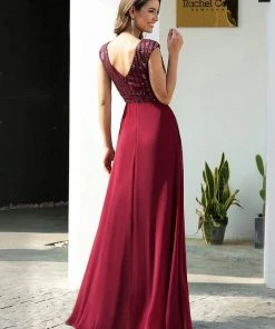 Ever-Pretty US Maxi Long A-Line Round Neckline Chiffon Party Dresses With Sequin