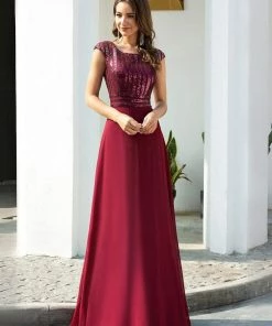 Ever-Pretty US Maxi Long A-Line Round Neckline Chiffon Party Dresses With Sequin