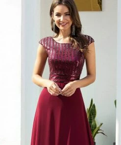 Ever-Pretty US Maxi Long A-Line Round Neckline Chiffon Party Dresses With Sequin
