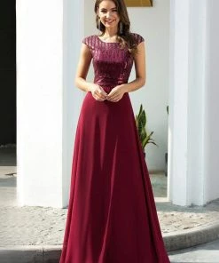 Ever-Pretty US Maxi Long A-Line Round Neckline Chiffon Party Dresses With Sequin