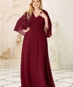Ever-Pretty US Custom Size Elegant V Neck Chiffon Evening Dresses With Flowy Sleeves Summer Dresses 2022