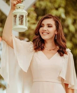 Ever-Pretty US Elegant V Neck Flowy Chiffon Bridesmaid Dresses With Wraps