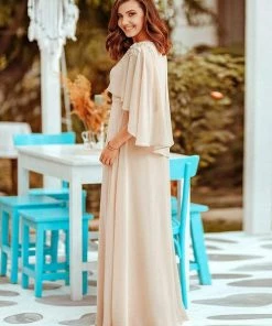 Ever-Pretty US Elegant V Neck Flowy Chiffon Bridesmaid Dresses With Wraps