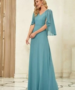 Ever-Pretty US Elegant V Neck Flowy Chiffon Bridesmaid Dresses With Wraps
