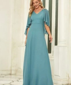 Ever-Pretty US Elegant V Neck Flowy Chiffon Bridesmaid Dresses With Wraps
