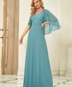 Ever-Pretty US Elegant V Neck Flowy Chiffon Bridesmaid Dresses With Wraps