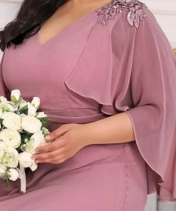 Ever-Pretty US Elegant V Neck Flowy Chiffon Bridesmaid Dresses With Wraps