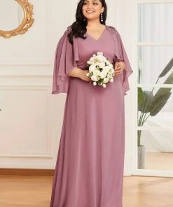 Ever-Pretty US Elegant V Neck Flowy Chiffon Bridesmaid Dresses With Wraps