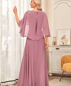 Ever-Pretty US Custom Size Elegant V Neck Chiffon Evening Dresses With Flowy Sleeves Summer Dresses 2022