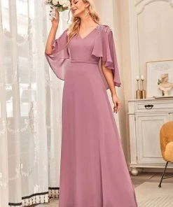 Ever-Pretty US Elegant V Neck Flowy Chiffon Bridesmaid Dresses With Wraps