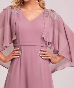 Ever-Pretty US Custom Size Elegant V Neck Chiffon Evening Dresses With Flowy Sleeves Summer Dresses 2022