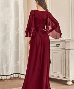 Ever-Pretty US Deep V Neck Lace Bodice Long Flowy Evening Dress