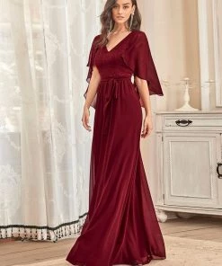 Ever-Pretty US Deep V Neck Lace Bodice Long Flowy Evening Dress