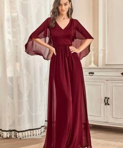 Ever-Pretty US Deep V Neck Lace Bodice Long Flowy Evening Dress