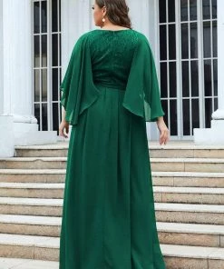 Ever-Pretty US Deep V Neck Lace Bodice Long Flowy Evening Dress