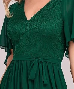 Ever-Pretty US Deep V Neck Lace Bodice Long Flowy Evening Dress