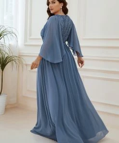 Ever-Pretty US Deep V Neck Lace Bodice Long Flowy Evening Dress