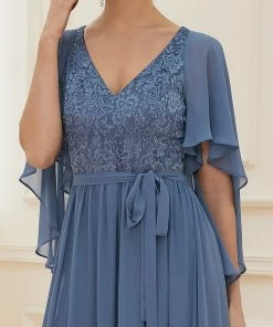 Ever-Pretty US Deep V Neck Lace Bodice Long Flowy Evening Dress