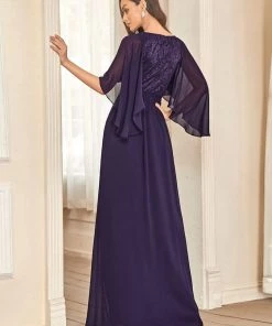 Ever-Pretty US Deep V Neck Lace Bodice Long Flowy Evening Dress