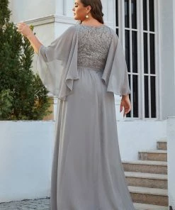 Ever-Pretty US Plus Size Deep V Neck Lace Bodice Long Flowy Evening Dress