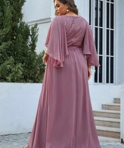 Ever-Pretty US Deep V Neck Lace Bodice Long Flowy Evening Dress